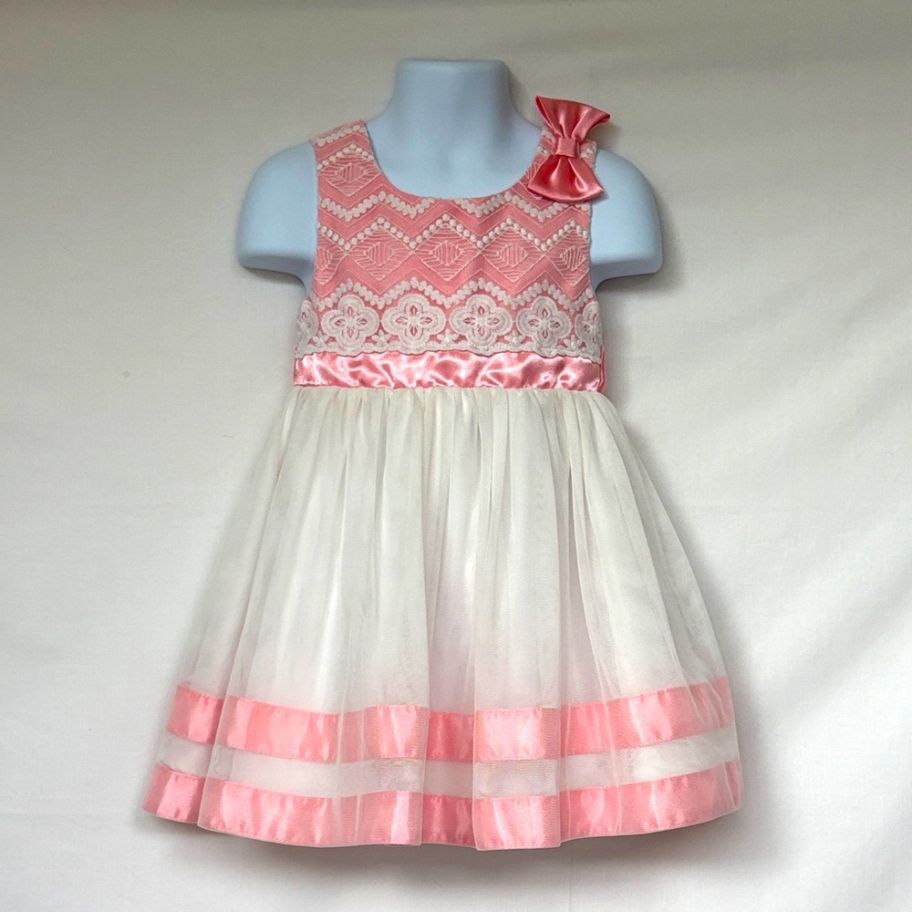 JONA MICHELLE | Toddler Girl's Pink Satin, Tulle, & Lace Embroidered Party Dress